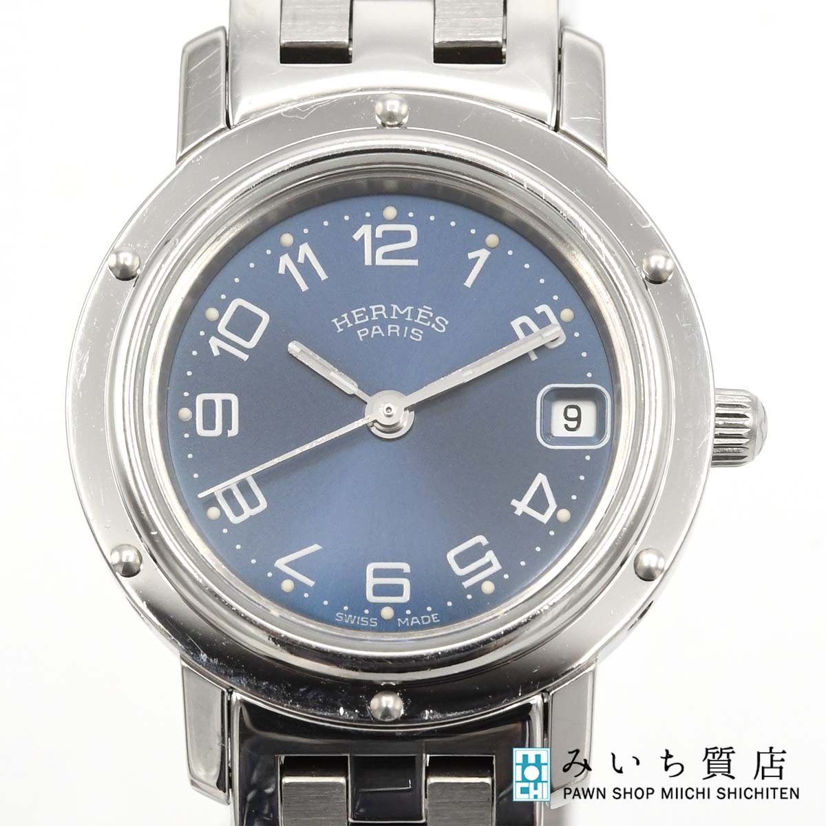 一六銀行 動く ウォッチ HERMES エルメス クリッパー CL4.210 米国海軍系色文字記号盤 石英 2025.6 蓄電池取り替えっこ済 H18945 みいち質店