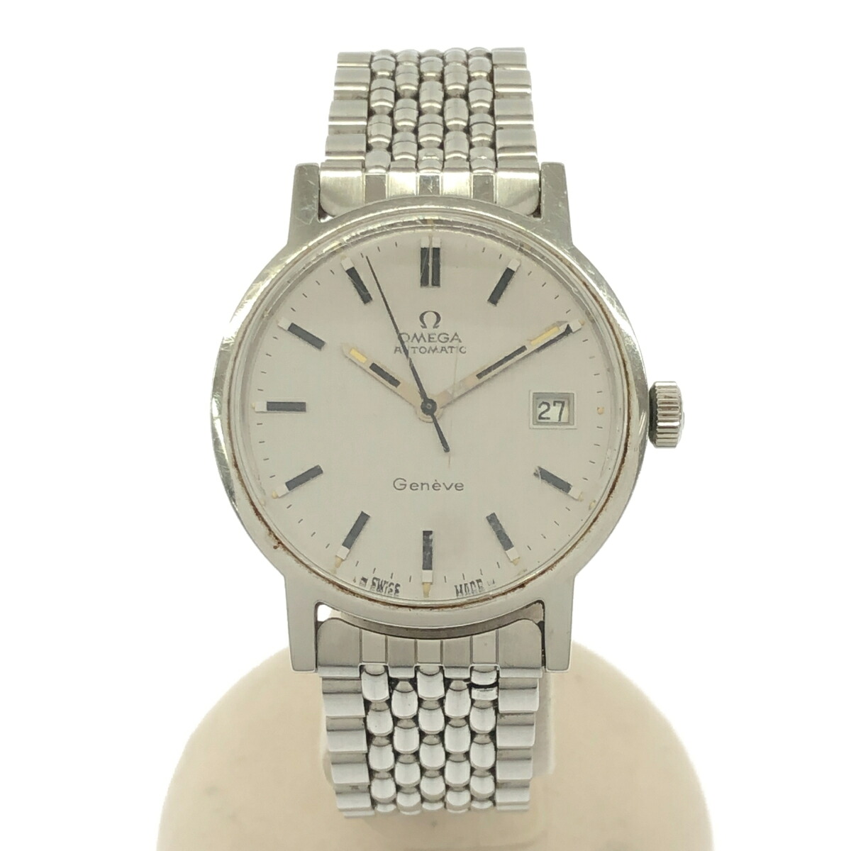 一六銀行 稼動 ウオッチ OMEGA ゼロ Geneve ゲンフ 166.0098 cal.1481 デイト 自動小銃一巻き シルバ色文字記号盤 H17680 みいち質店