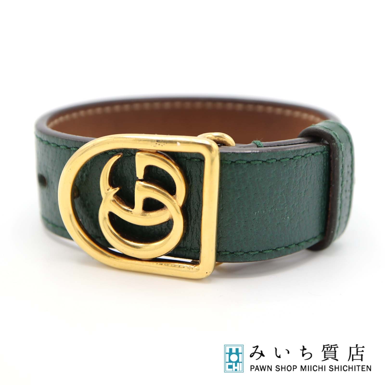 質屋 GUCCI グッチ ブレスレット GG レザー グリーン系 レディース アクセサリー H20589 みいち質店｜みいち質店