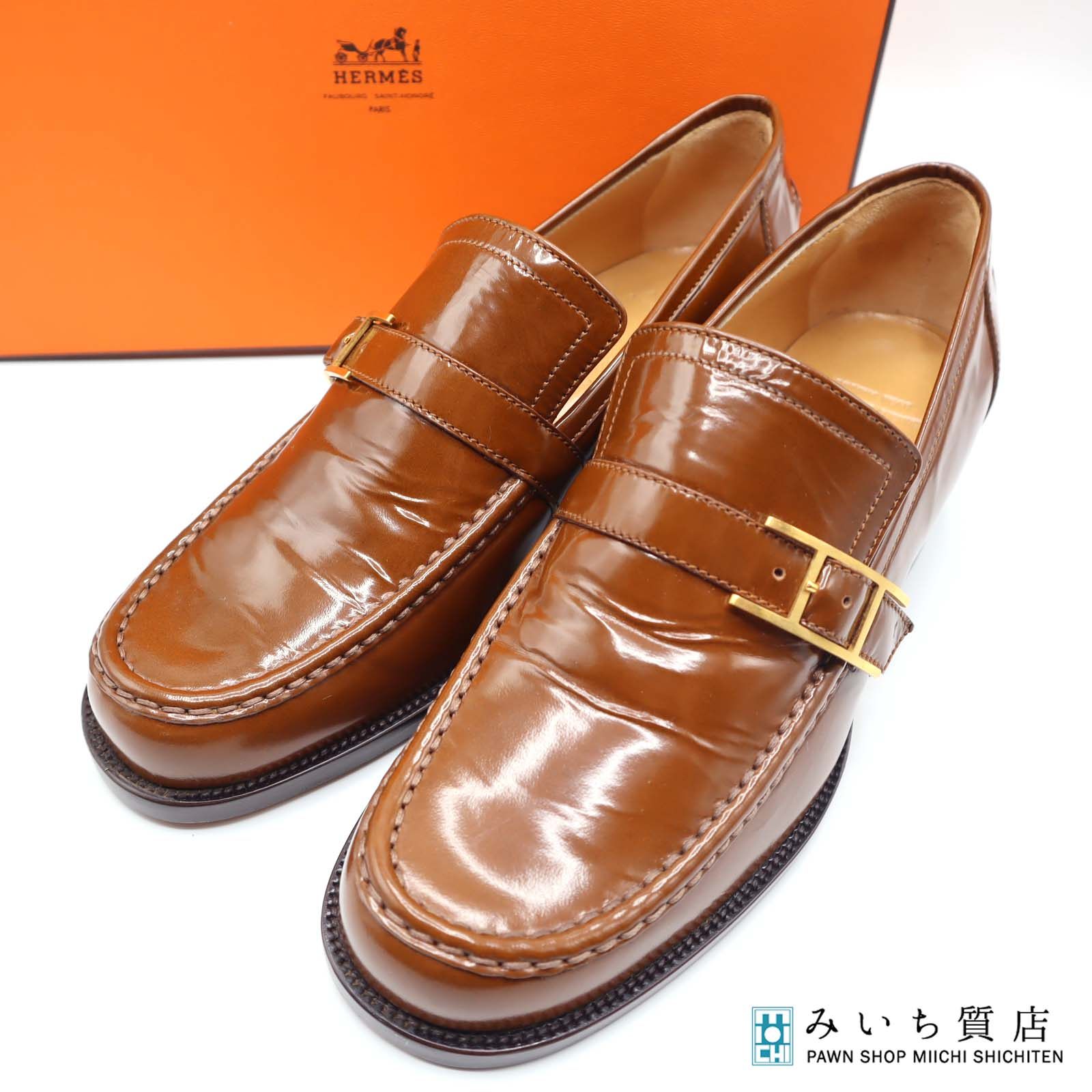 一六銀行 HERMES エルメス 置き目毛革 大いさ36 23糎 赤銅色 S目じるし レディース 靴 箱有 M4232 みいち質店 靴-ローファー