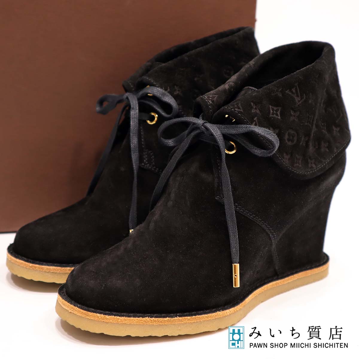 質屋 LV ショート ブーツ スエード 黒 ルイヴィトン LOUIS VUITTON NL0152 37 サイズ 23.5cm ブラック 29k429-60 みいち質店