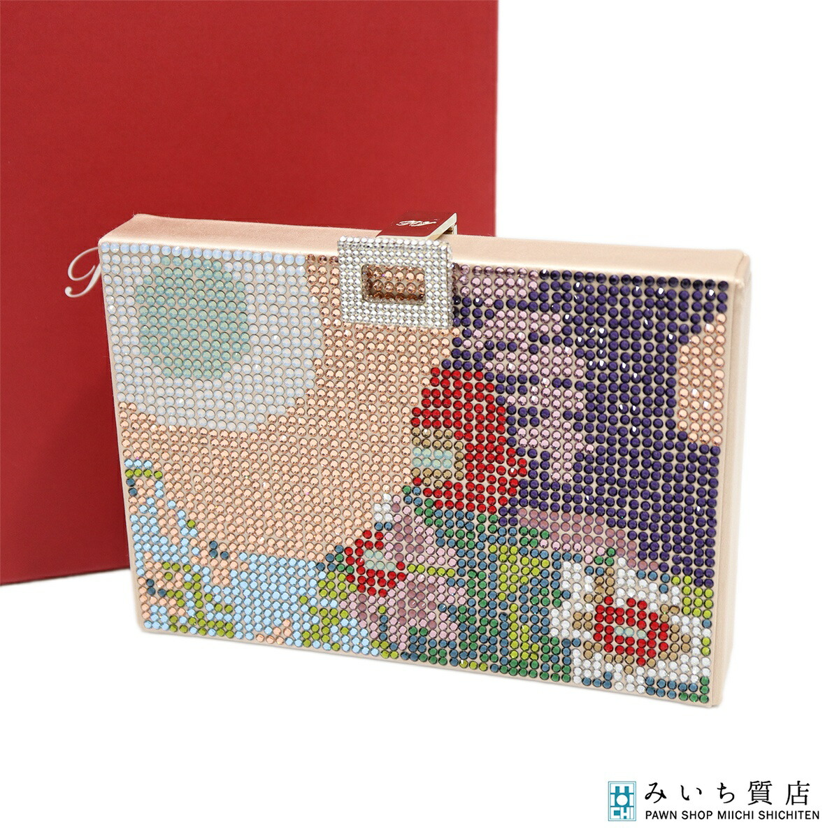 一六銀行 Roger Vivier ロジェヴィヴィエ ナイト爵ボックス席 二番目御徒面子 ベージュ繻子 鞄 レディース 箱・庫入れ袋 H21403 みいち質店