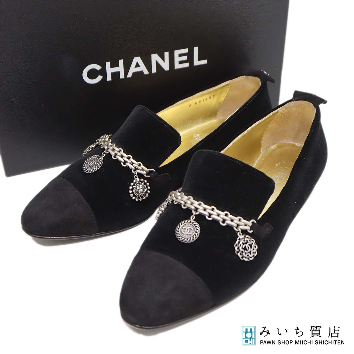 一六銀行 CHANEL シャネル G31651 歌劇場シューズ 木目細かシューズ 天鵞絨 38 1/2 約25.5糎 レディース 黒いこと 箱 H22499 みいち質店