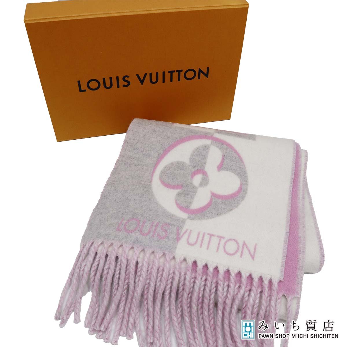 一六銀行 LOUIS VUITTON ルイヴィトン LV えり巻き M93281 えり巻き･二重奏 インフィニティ サクラ色 サクラ色 白いこと 箱 26k133-3 みいち質店