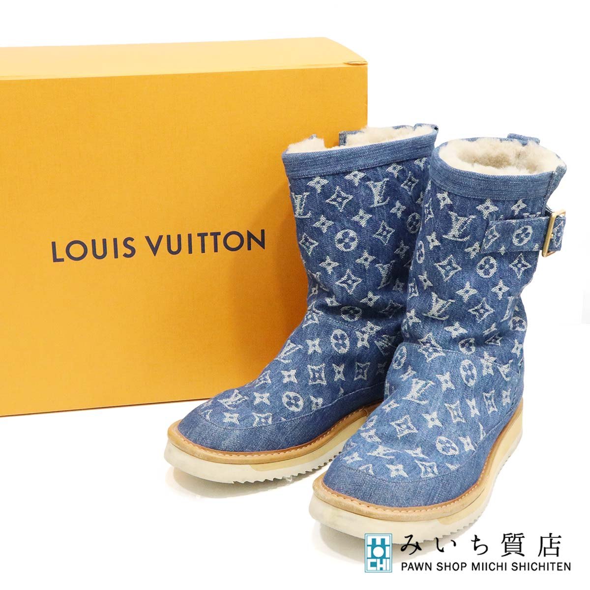 質屋 LOUIS VUITTON ルイヴィトン × NIGO ニゴー LV コージーライン モノグラム デニム ムートンブーツ BM2050 サイズ9 27.0cm メンズ 26k176-3 みいち質店
