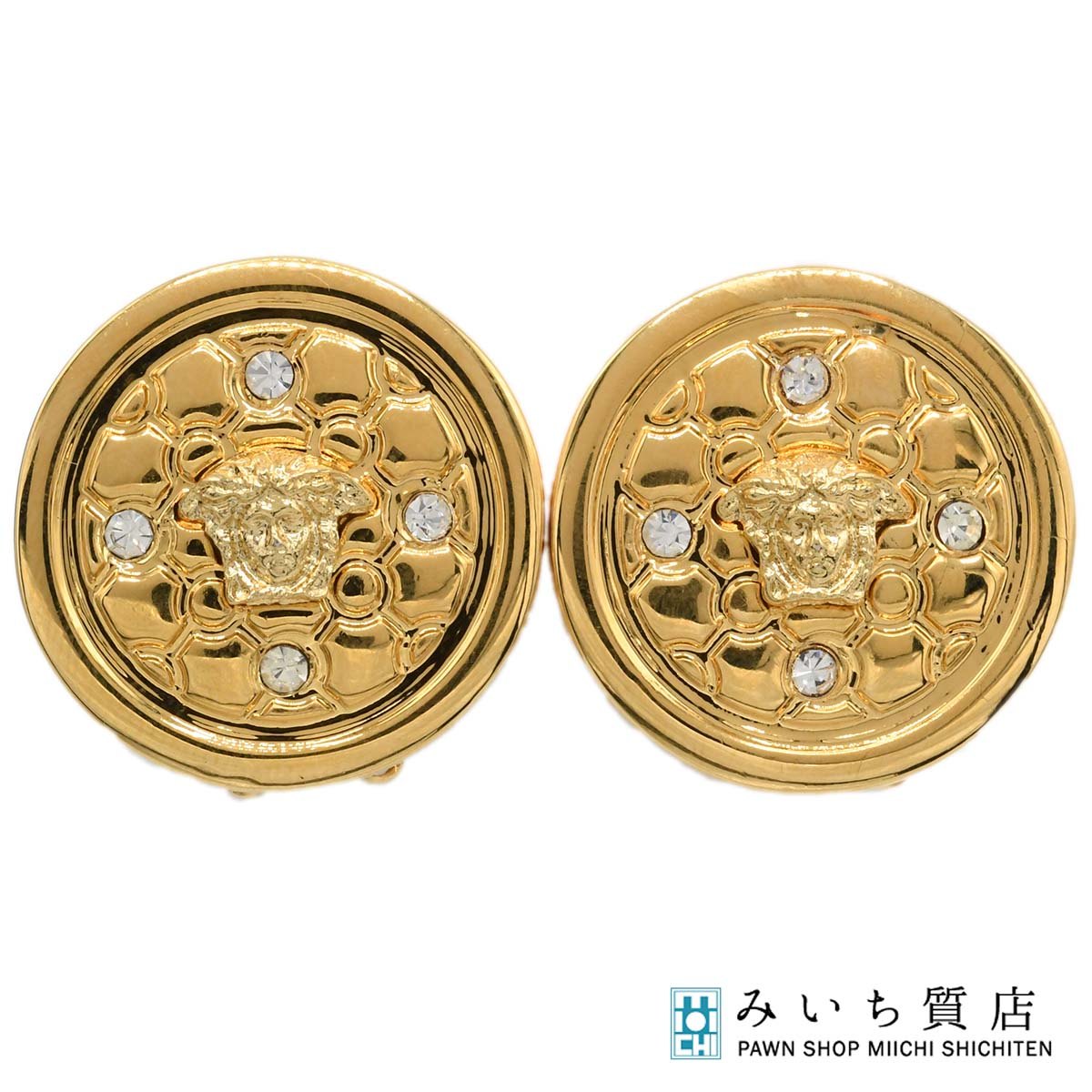 質屋 GIANNI VERSACE ヴェルサーチ イヤリング メデューサ GP ラインストーン ゴールドカラー アクセサリー 約18.5g 箱 H24183 みいち質店|みいち質店