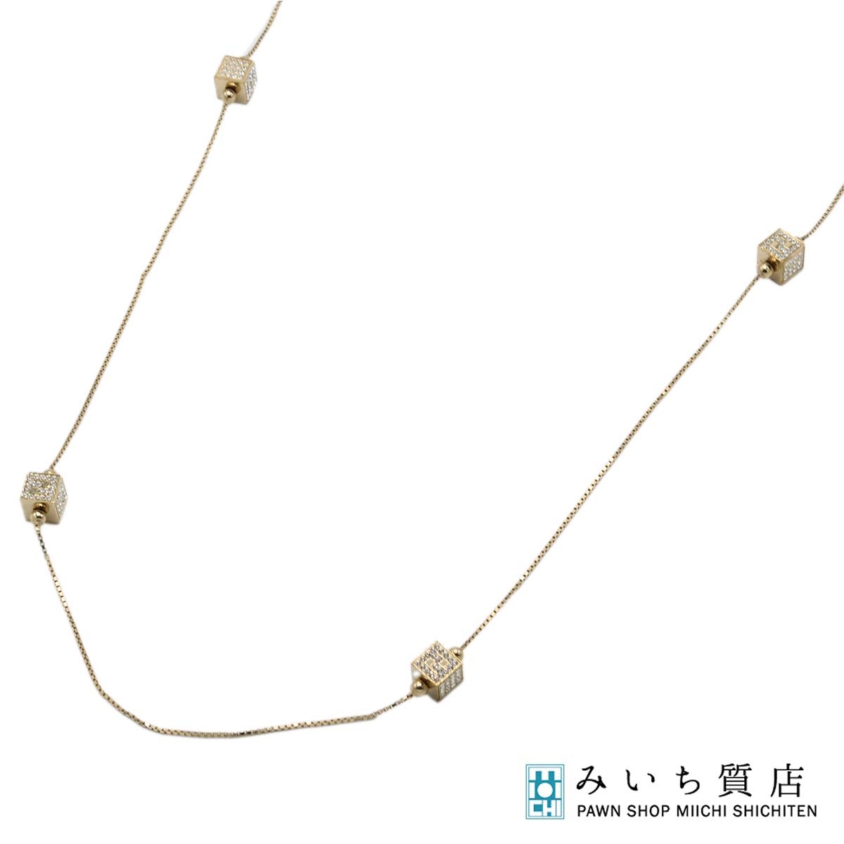 質屋 FENDI フェンディ ネックレス キューブ ラインストーン ゴールドカラー 約17.7g アクセサリー k1424 みいち質店｜みいち質店