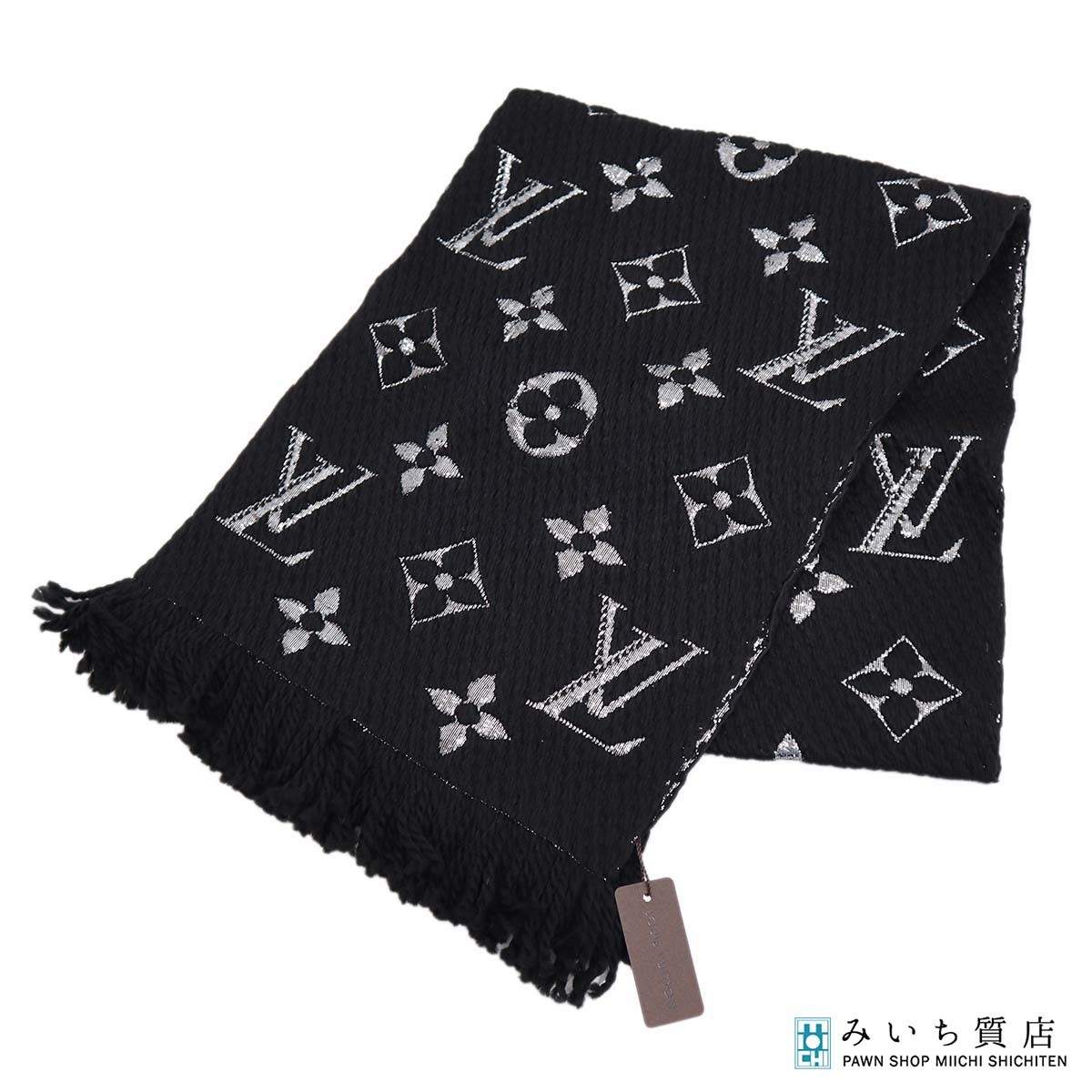 一六銀行 未当て嵌める LOUIS VUITTON ルイヴィトン LV 消音装置 M75833 エシャルプ・ロゴマニア シャイン 黒いこと×しろがね色色合い 箱 J192 みいち質店