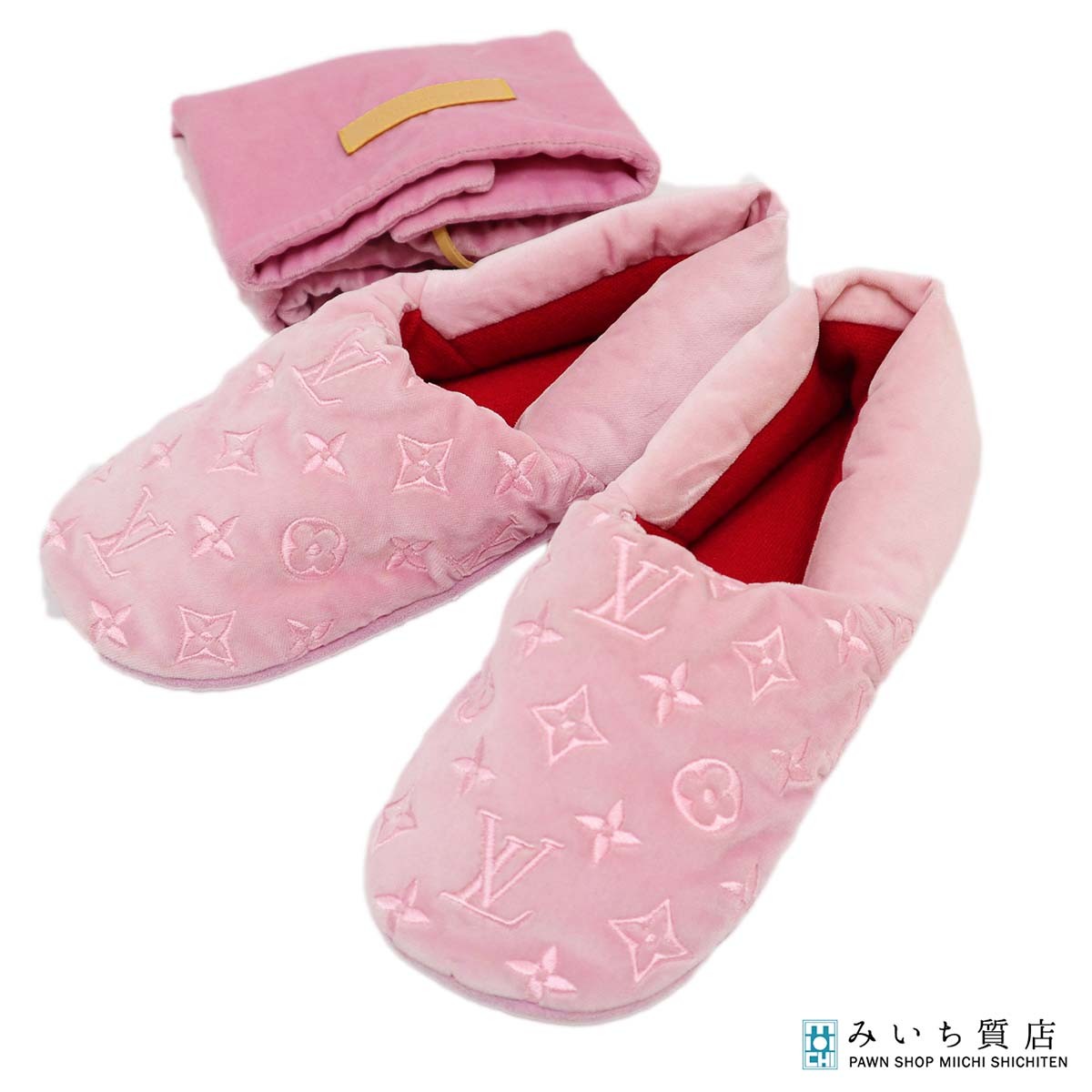 一六銀行 LOUIS VUITTON ルイヴィトン LV 家庭用スリッパ ドリーミーライン 御部屋シューズ 天鵞絨 37 サクラ色 保護すること袋 26k502-1 みいち質店