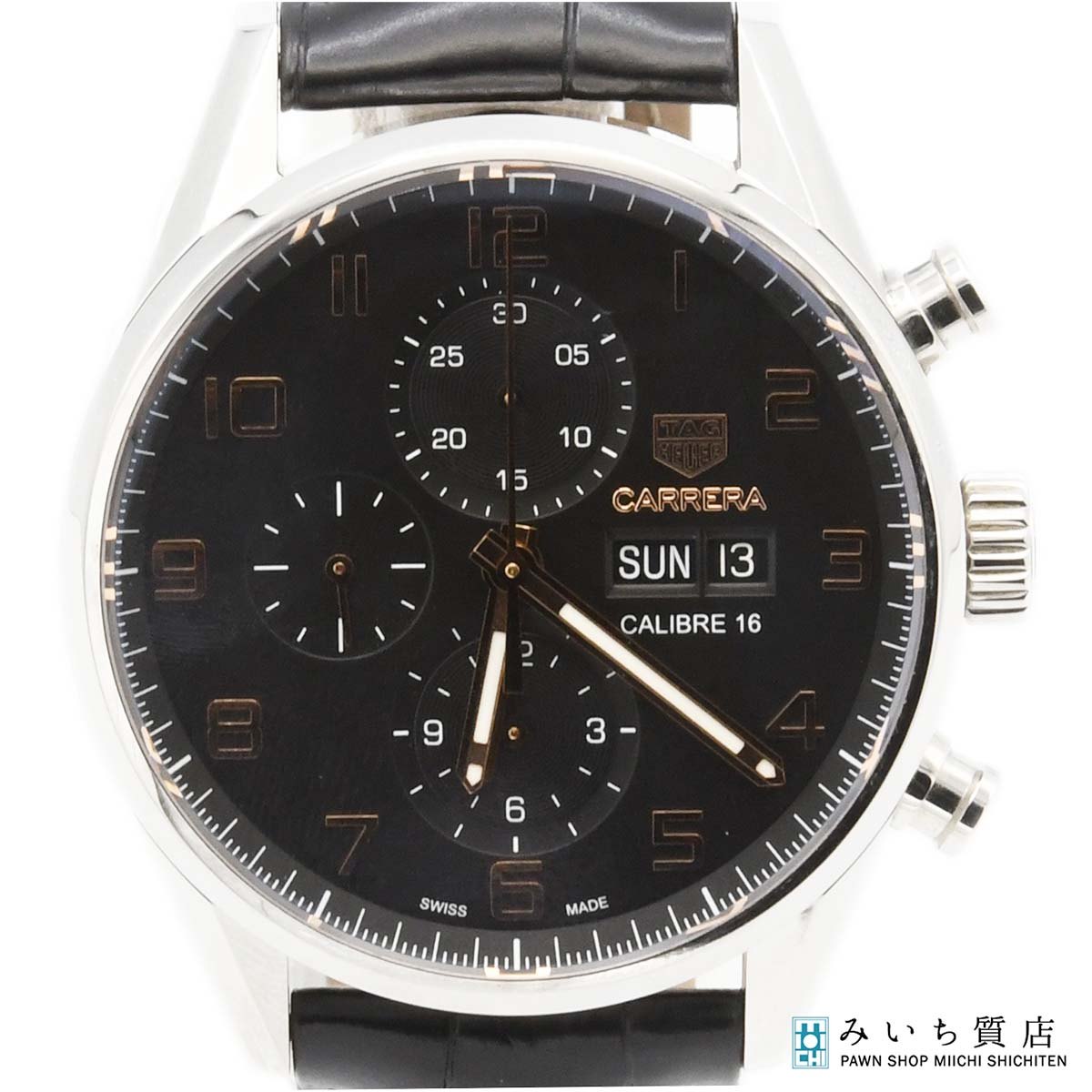 一六銀行 動く ウォッチ TAG Heuer タグホイヤー カレラ キャリバー16 CV2A1AB 自動小銃巻 黒いこと文字記号盤 なめし革ダンス楽隊 箱・ギャラ 22s115-1 みいち質店