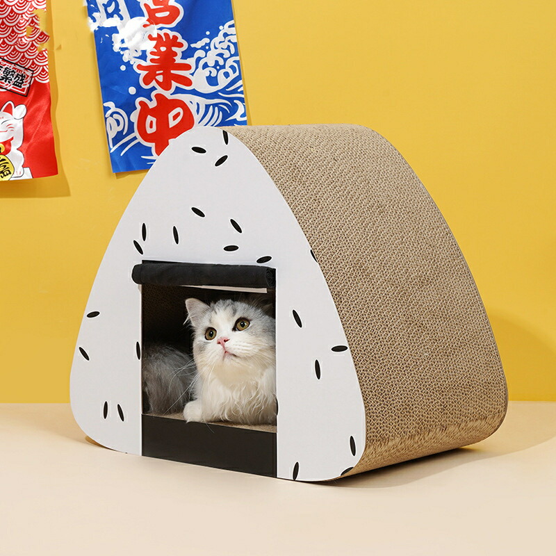 ★最大2050円クーポン配布中&P5倍！★【日本ご家族向け】おにぎり型猫用爪とぎ高密度ダンボール削りがち耐久性抜き群2in1爪研ぎ & ネコポッド多い机能縦型省スペースエコ素材安心安全?み立て?素単安定・竪造