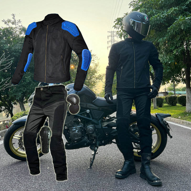バイクジャケット バイクパンツ メンズ 夏用メッシュジャケット ジーンズ バイクスーツセット 通気デニムパンツ プロテクター装備 男用 黒色 バイクウエアセット 耐磨 送料無料|三笠 店