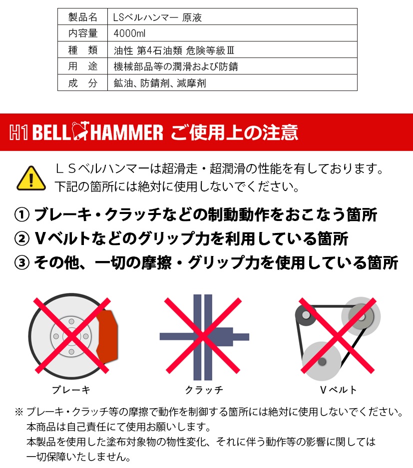 スズキ機工 超極圧潤滑剤 LSベルハンマー 原液4L缶 LSBH04 塗料、塗装