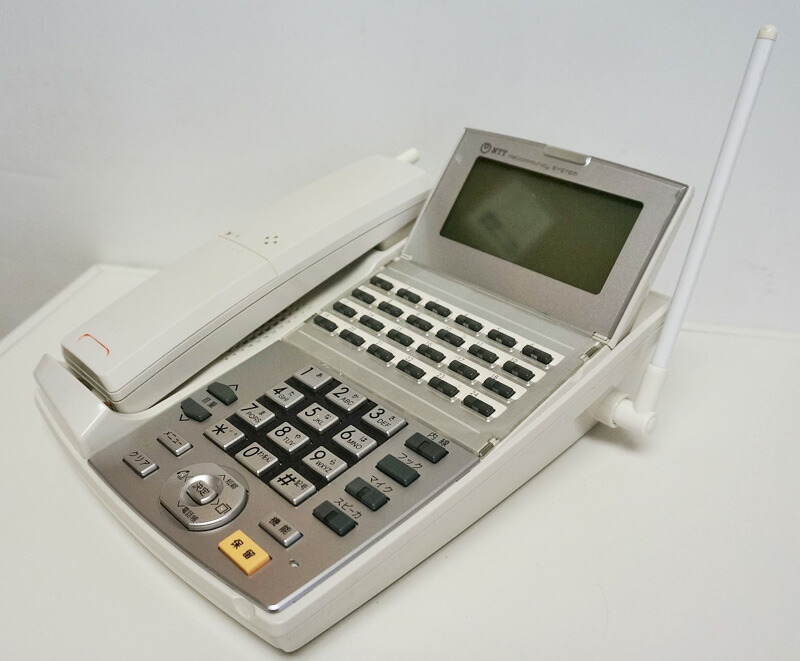 【中古】NTT αNX 24ボタンスターカールコードレス電話機 白 ビジネスホン、スター配線用、無線タイプの受話器なので席から少し離れて電話可能 NX-(24)CCLSTEL-(1)(W)または（2）※中古の電池もセットになりますが、補償対象外となります。｜三河物産