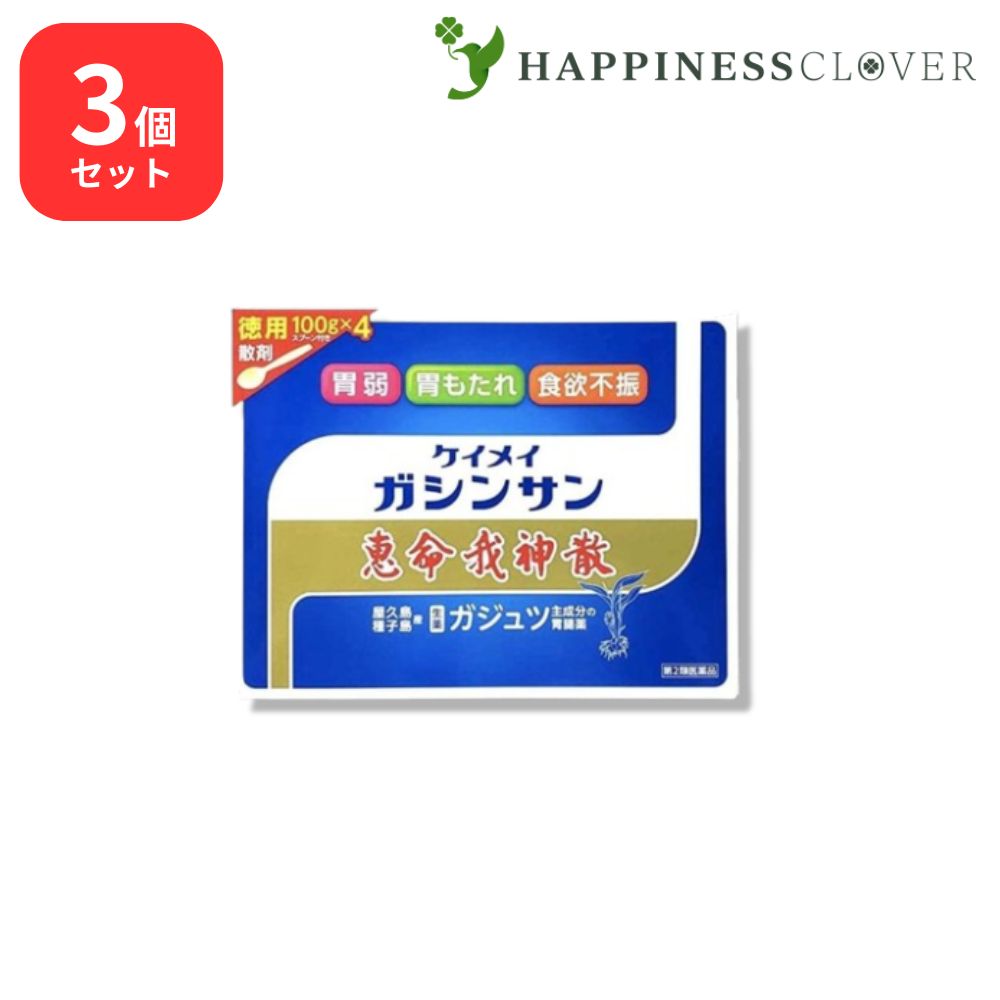 【3個セット】 【第2類医薬品】 恵命我神散 400g 徳用 パウチ袋 恵命堂 ケイメイガシンサン 胃腸薬 食欲不振 胃部 腹部膨満感 消化不良 胃弱 食べ過ぎ 飲み過ぎ 胸やけ 胃もたれ 胸つかえ はきけ