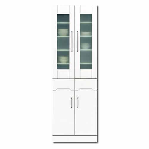 食器棚 白家具 鏡面 キッチン収納 日本製 一本立ち完成品 キッチンボード 幅60cm 高さ180cm m004-csl-db60 QOG-80 SOK 開梱設置配送
