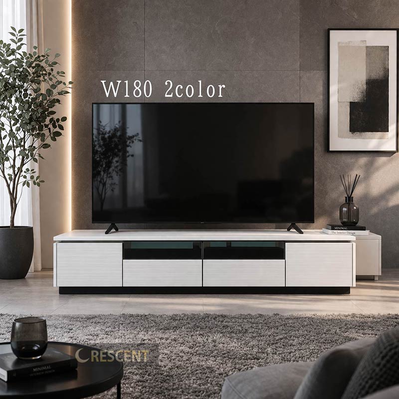 テレビ台 ローボード 幅180cm TVボード WH ホワイト RUSH テレビボード ローボード ハイグロス UV塗装 コンセント付き 高級感 光沢 ツヤ フルオープンレール 引出し 棚 収納 シンプル スタイリッシュ モダン GOK QOG-60