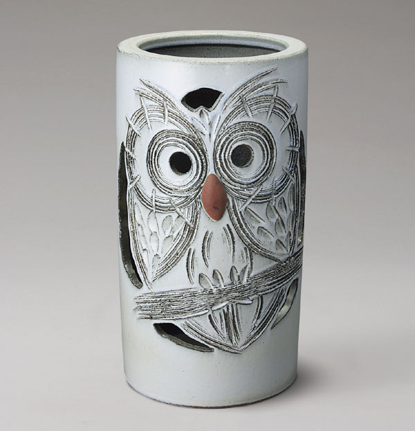 信楽焼　ふくろう彫り傘立て 傘立て 陶器 信楽焼 おしゃれ スリム フクロウ 傘入れ モダン