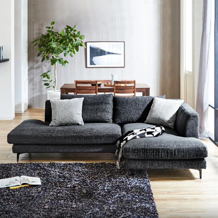 【値下げ】unicoNORDベンチ グレーファブリックソファ 木製脚付き Stylish_Modern_FabricSofa_2sea