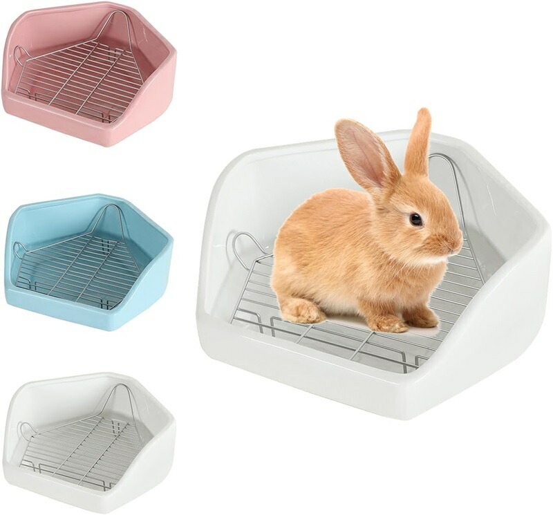 未使用 ピンクのウサギ飼育用ゲージ、三角トイレ、ドリンカー Amazon | IYOIYA 小動物 トイレ 三角 小さめ コーナー 小型 子