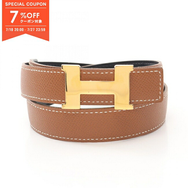 HERMES エルメス　レザーベルト ミニH ブラウン　ゴールドバックル ベルトバックル-《hエケストル》