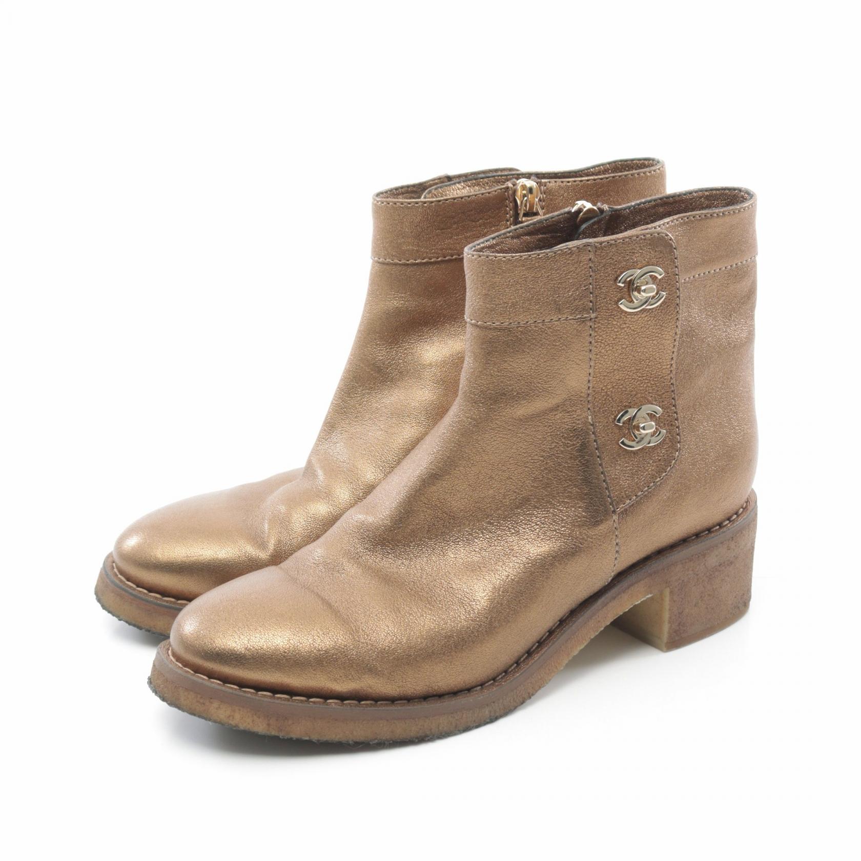 ★美品★　シャネル【CHANEL】ブーツ　３６C シャネル ココマーク レザー ショートブーツ 36C レディース