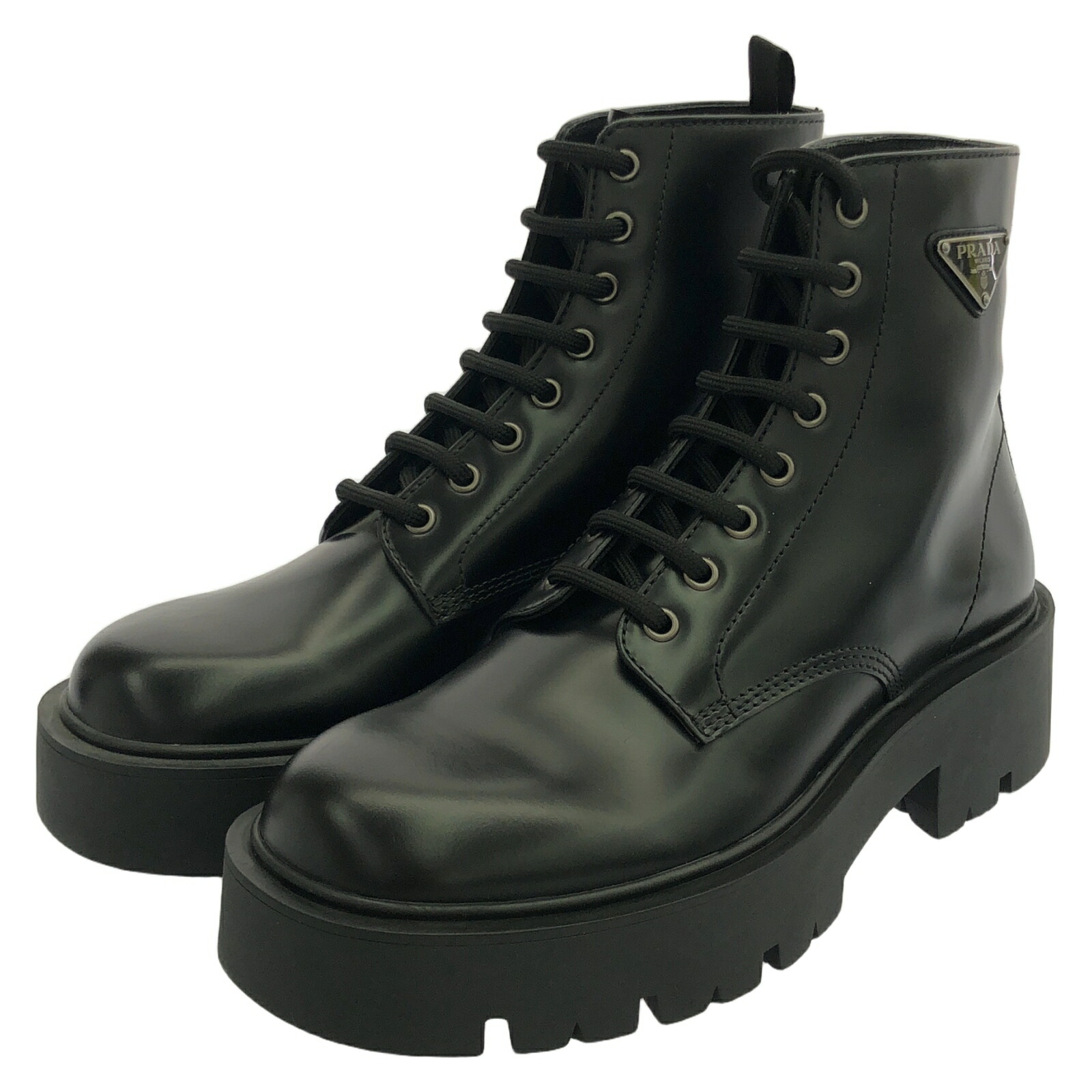 楽天市場】PRADA プラダ ブーツ ブーティー トライアングルロゴレザー