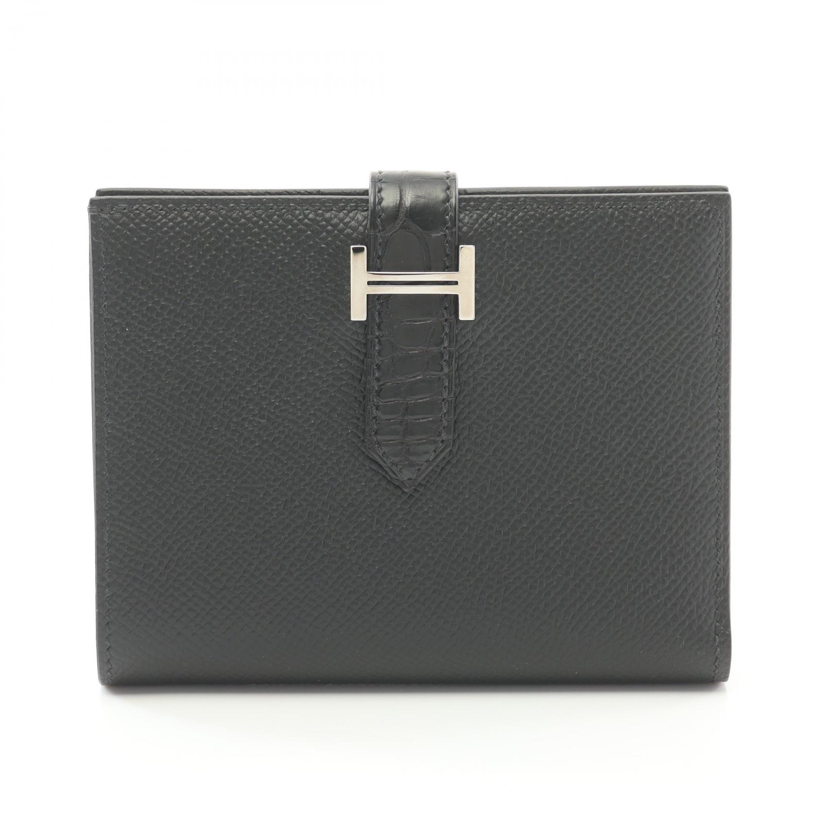 値下げ不可！箱付き❣️エルメス✨ベアン　デュプリ✨三つ折り財布　ブラック エルメス ベアン デュプリ 三つ折り財布 サンギーヌ/パラジウム