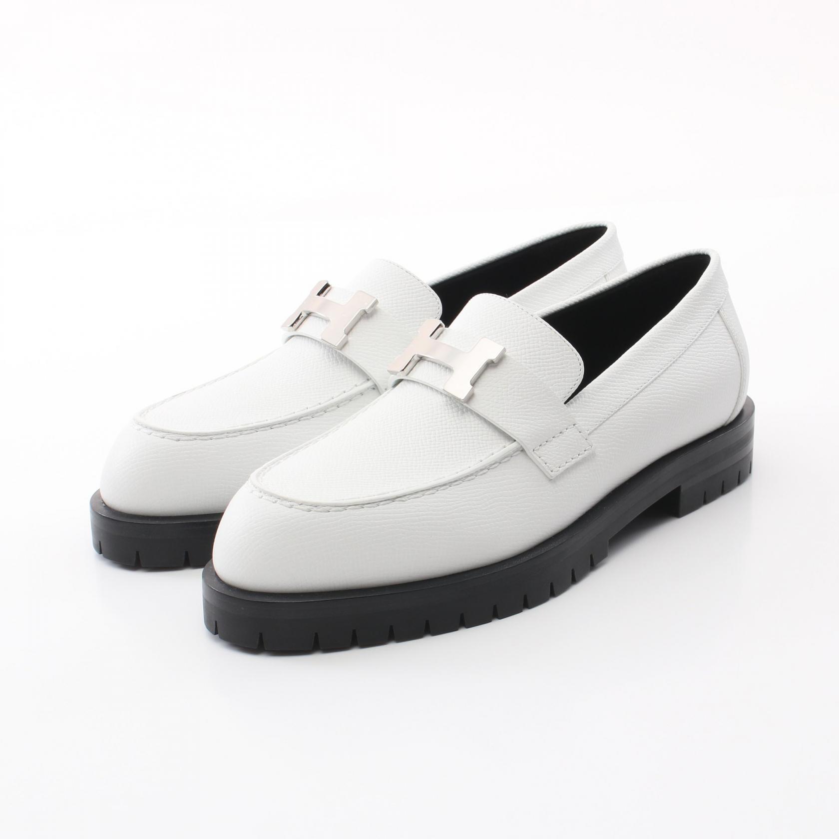 HERMES ホワイトレザー フラットシューズ 38 HERMES ホワイトレザー フラットシューズ 38