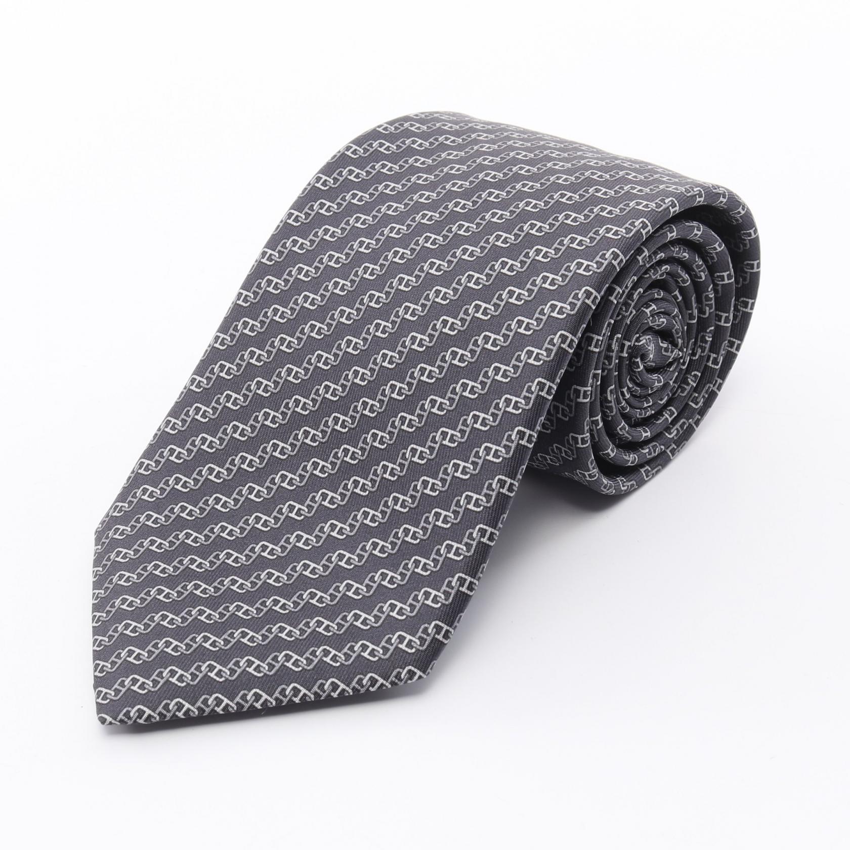 HERMES シルバー ネクタイ Hのパターン HERMES エルメス ネクタイ TIE メンズ フランス製 シルク H柄