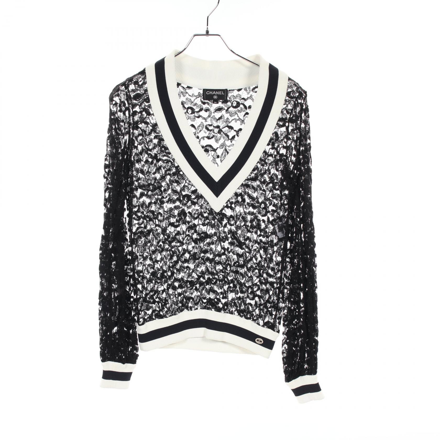 【SALE／1万円OFFクーポン】シャネル CHANEL ココマーク ニット 衣料品 トップス コットン レーヨン レディース ブラック系 / ホワイト系 P55998V42320 【中古】