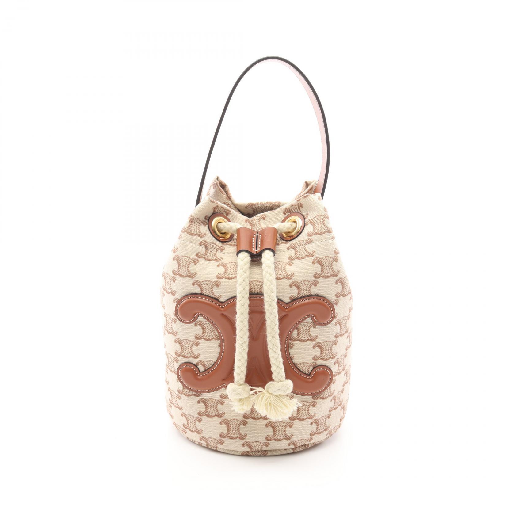 【SALE／1万円OFFクーポン】セリーヌ CELINE ティーン ドローストリング トリオンフ ハンドバッグ バッグ キャンバス レザー レディース アイボリー系 / ブラウン系 19653FRI 【中古】