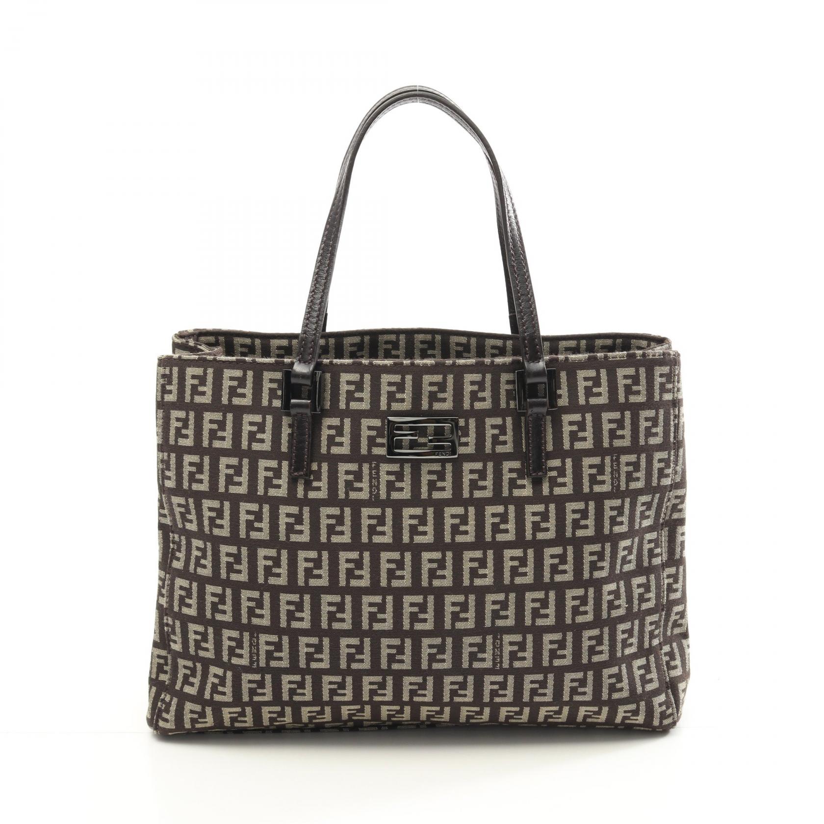 FENDI ダークグレー トートバッグ 保存袋付き 大容量 ズッカ ズッキーノ FENDI ダークグレー トートバッグ 保存袋付き 大容量 ズッカ