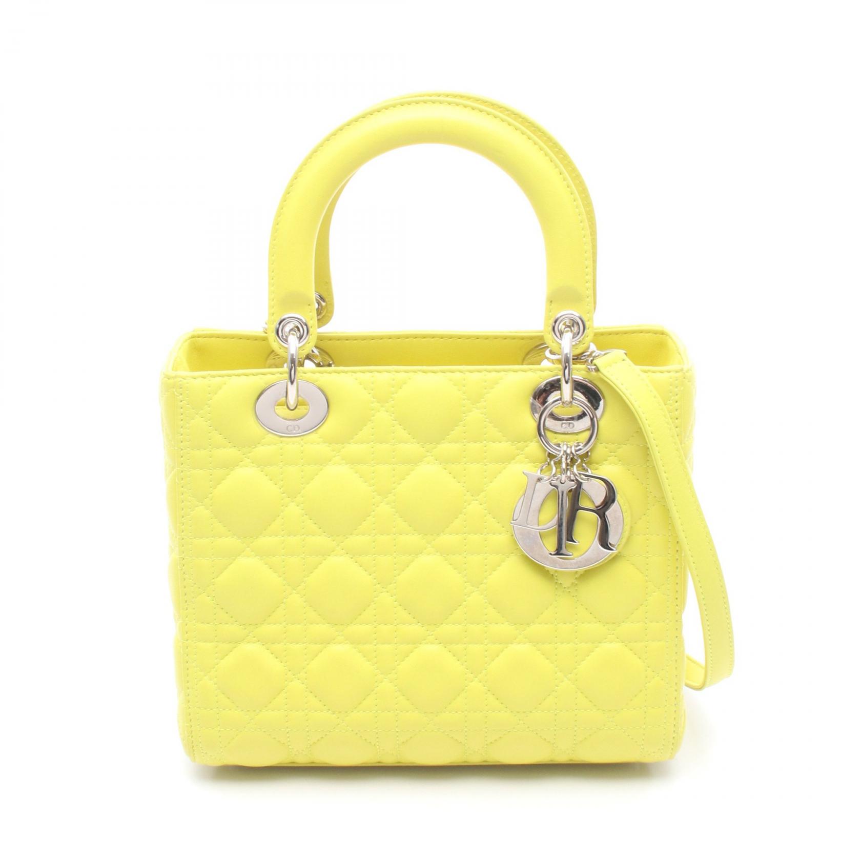《全品5%クーポン×P5倍》ディオール Dior LADY DIOR レディディオール ハンドバッグ バッグ レザー レディース イエロー系 【中古】