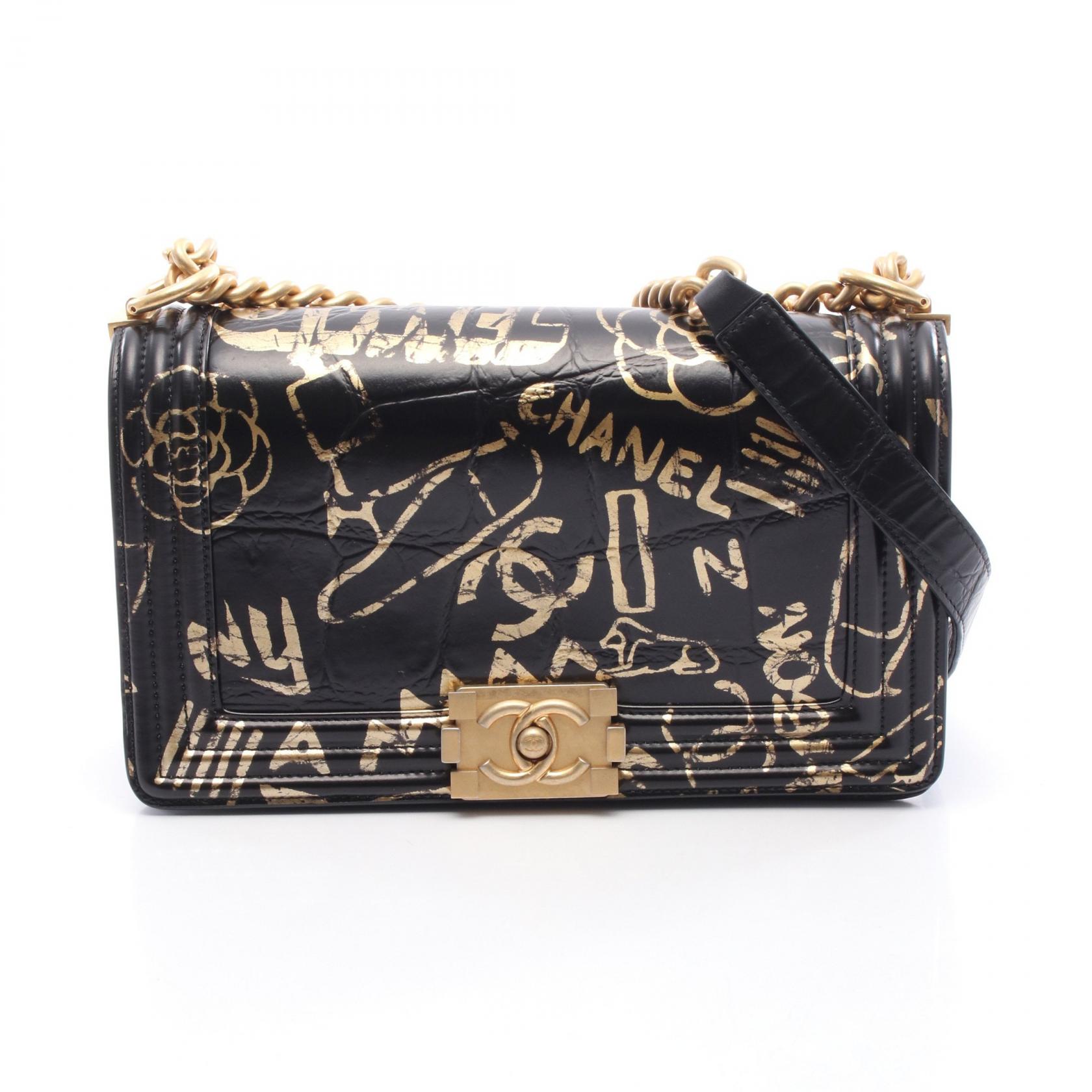 【SALE／10%OFFクーポン】シャネル CHANEL ボーイシャネル グラフィティ ショルダーバッグ バッグ レザー レディース ブラック系 A67086 【中古】