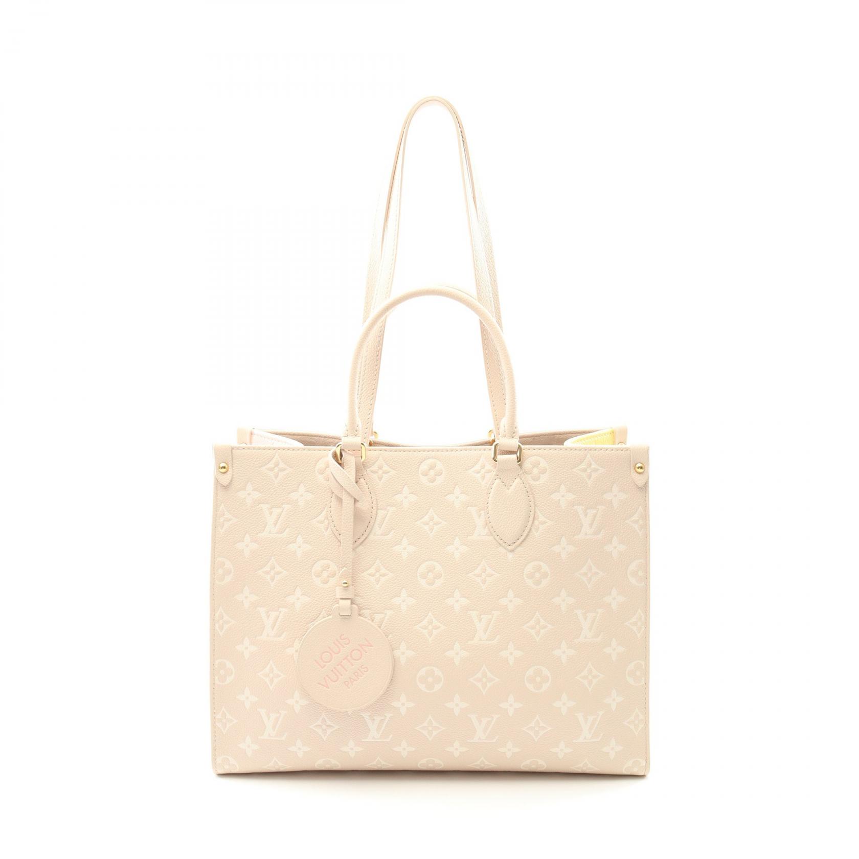 《全品5%クーポン×P5倍》ルイ・ヴィトン LOUIS VUITTON オンザゴーMM モノグラムアンプラント ローズベージュ ハンドバッグ バッグ レザー レディース ピンク系 / イエロー系 M46128 【中古】 209,500円