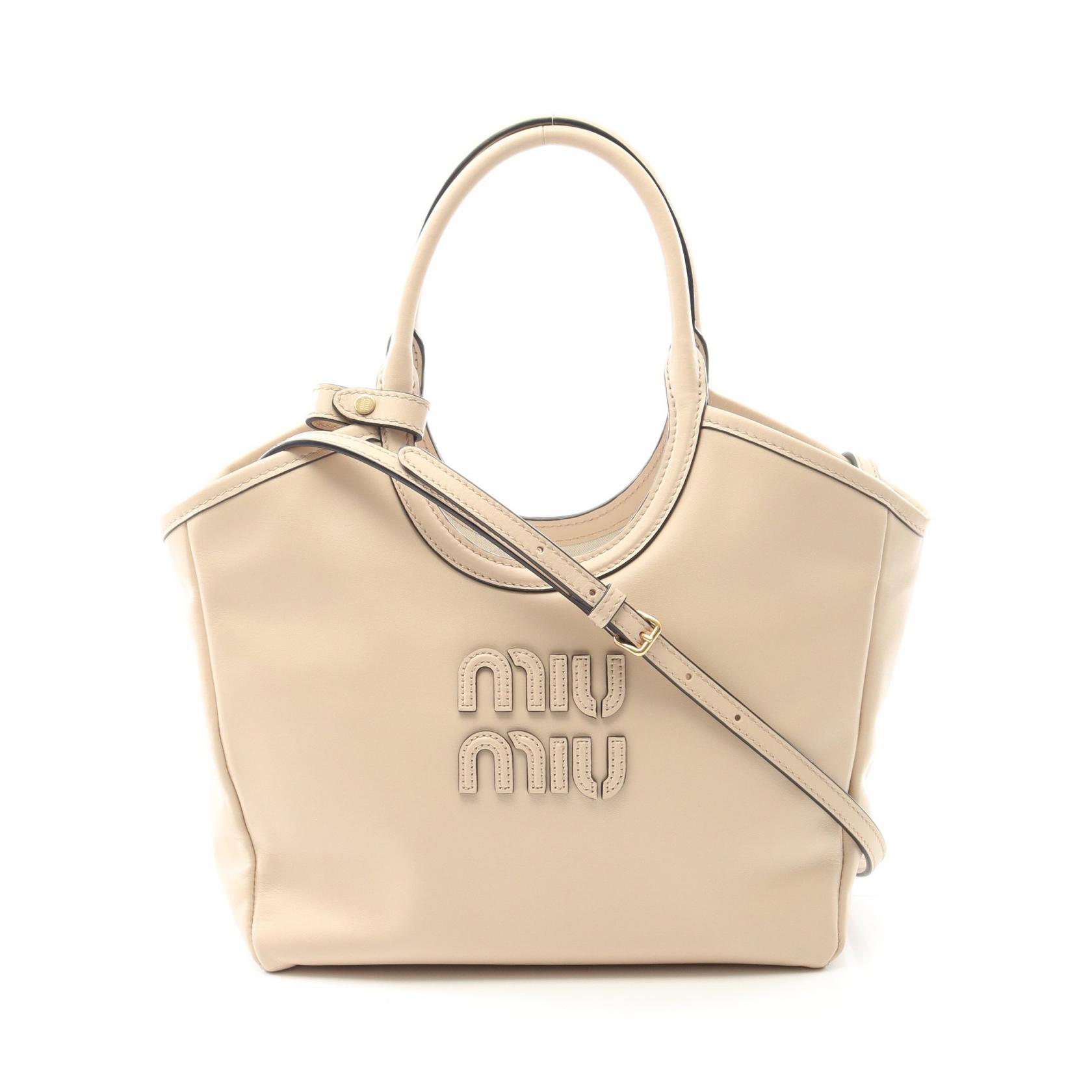 ≪15%OFFクーポン 7/19 20時～7/26 9:59≫ミュウ ミュウ Miu Miu IVY アイビー ハンドバッグ バッグ レザー レディース ベージュ系 【中古】｜Mike Museum