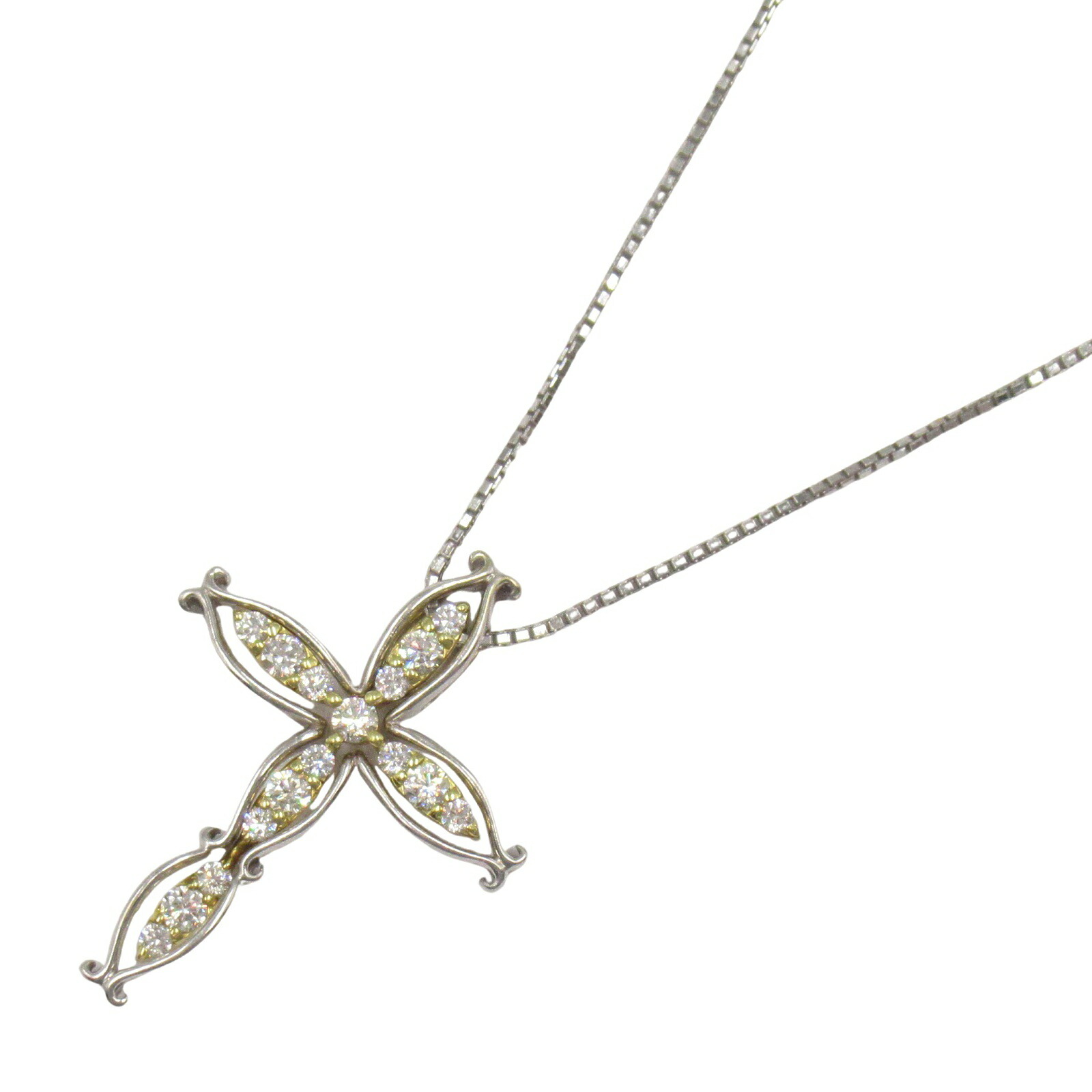 【SALE／1万円OFFクーポン】ジュエリー JEWELRY ダイヤモンド ネックレス ネックレス ジュエリー K18（イエローゴールド） K18WG（ホワイトゴールド） ダイヤモンド レディース クリア系 ﾀﾞｲﾔ 5.4g 【中古】