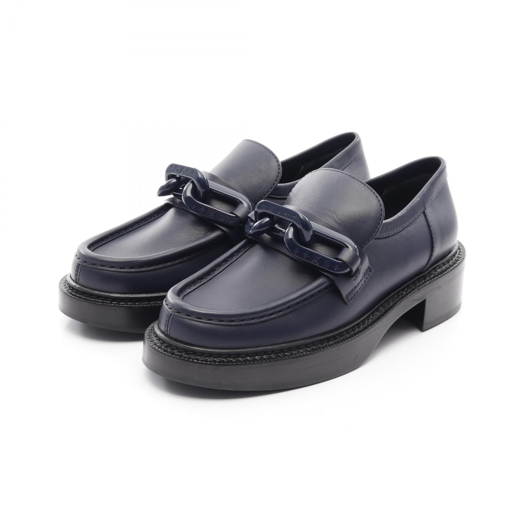 《全品5%クーポン×P5倍》ルイ・ヴィトン LOUIS VUITTON アカデミーライン ローファー 靴 レザー レディース ネイビー系 MA1201 【中古】
