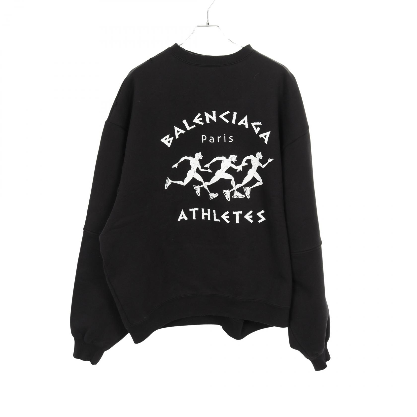 《全品5%クーポン×P5倍》バレンシアガ BALENCIAGA ATHLETES スウェット 衣料品 トップス コットン メンズ ブラック系 【中古】