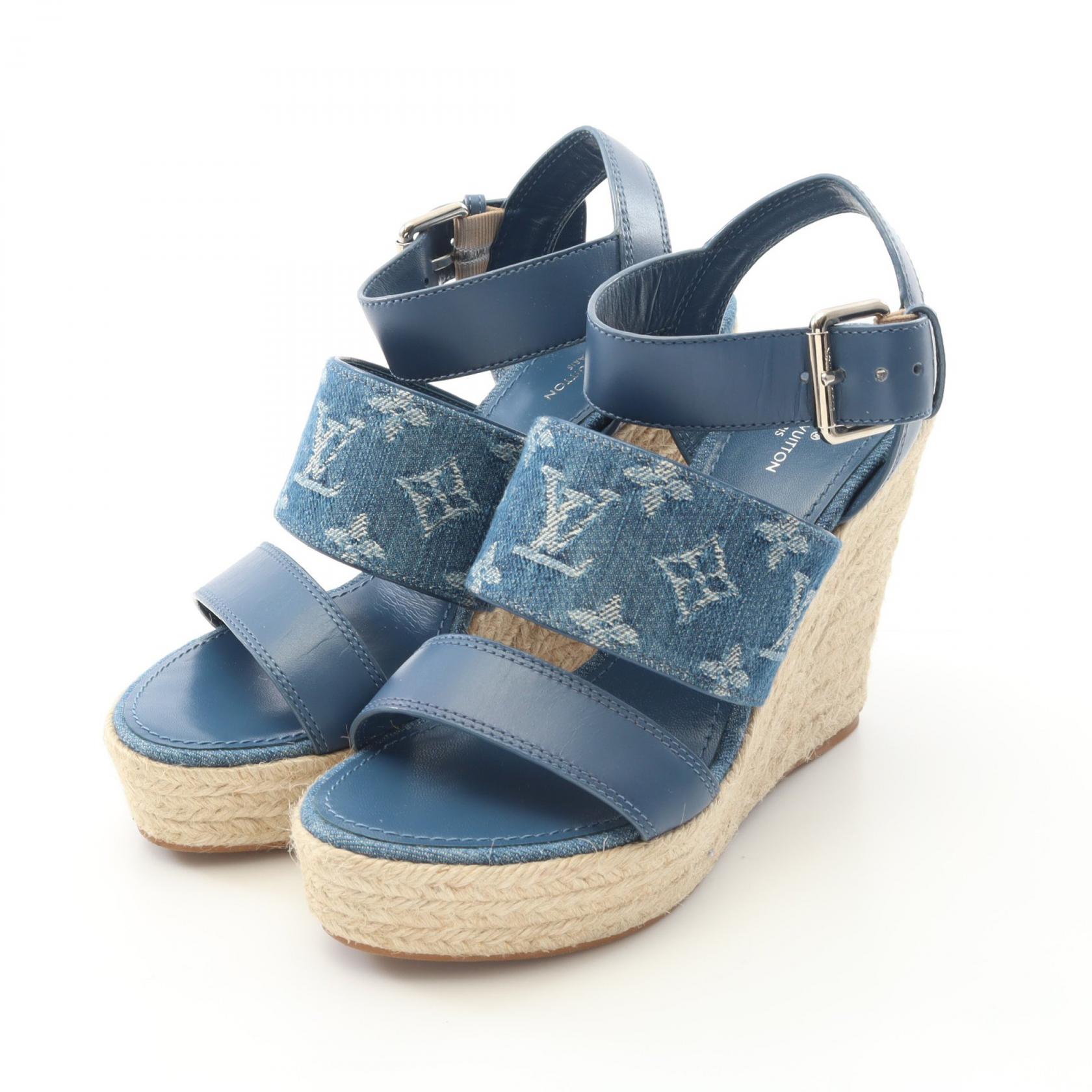 【ポイント5倍／～4/10(金)23:59】ルイ・ヴィトン LOUIS VUITTON スターボードライン サンダル 靴 デニム レザー レディース ブルー系 1A7RA8 【中古】