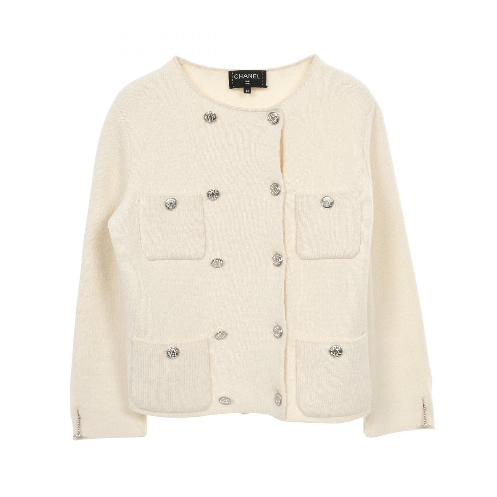 CHANELシャネル 優雅なカシミア100％桜色ニットジャケット size38 CHANELシャネル 優雅なカシミア100％桜色ニットジャケット size38
