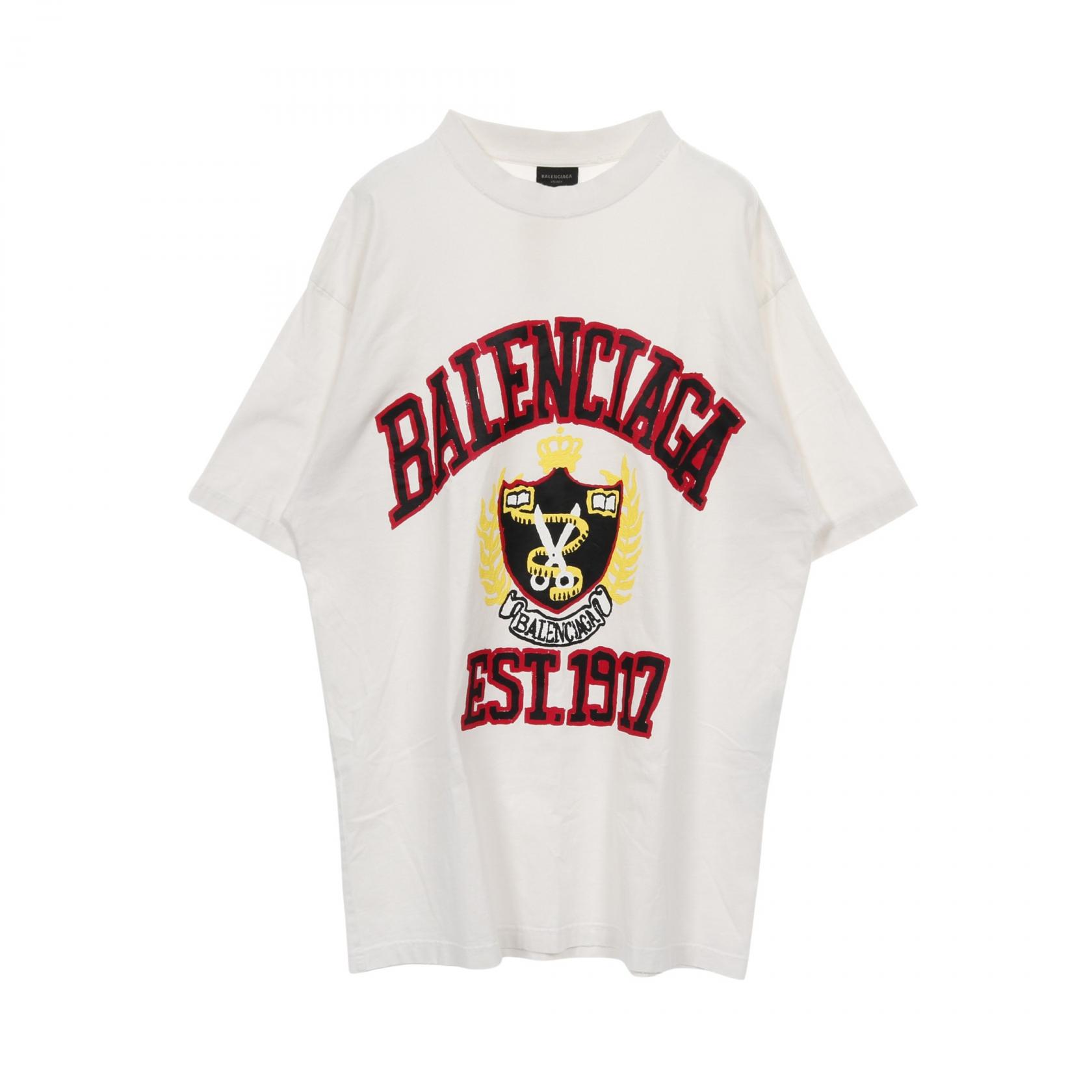 バレンシアガ BALENCIAGA カレッジロゴ カットソー 衣料品 トップス コットン メンズ レディース ホワイト系 【中古】｜Mike Museum