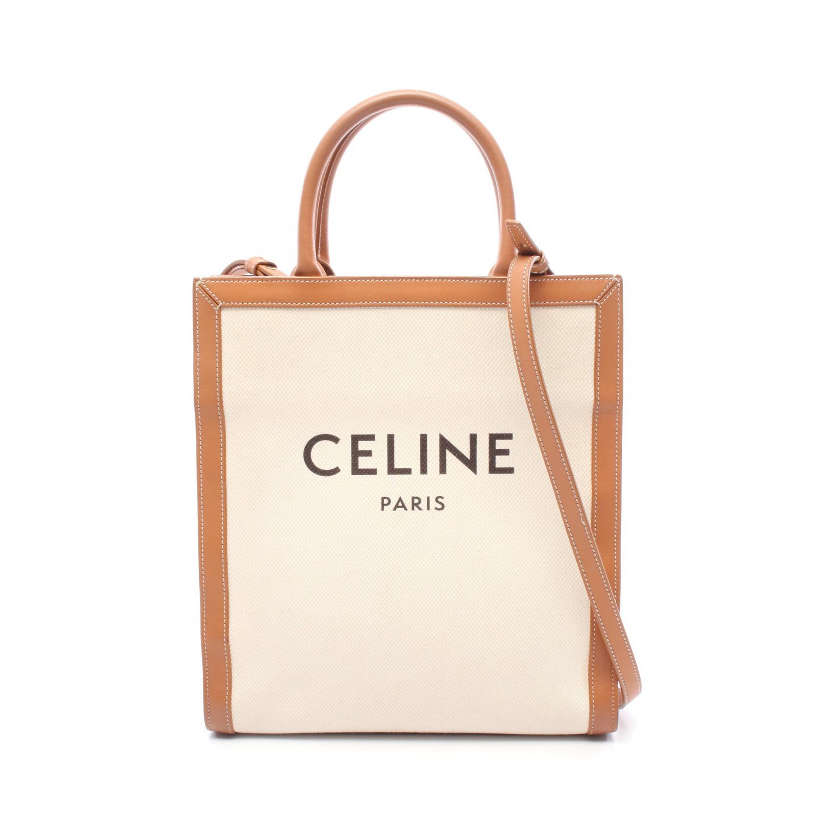 【ポイント5倍／～4/10(金)23:59】セリーヌ CELINE スモール バーティカル カバ トートバッグ バッグ キャンバス レザー レディース ホワイト系 / ブラウン系 192082BNZ 【中古】