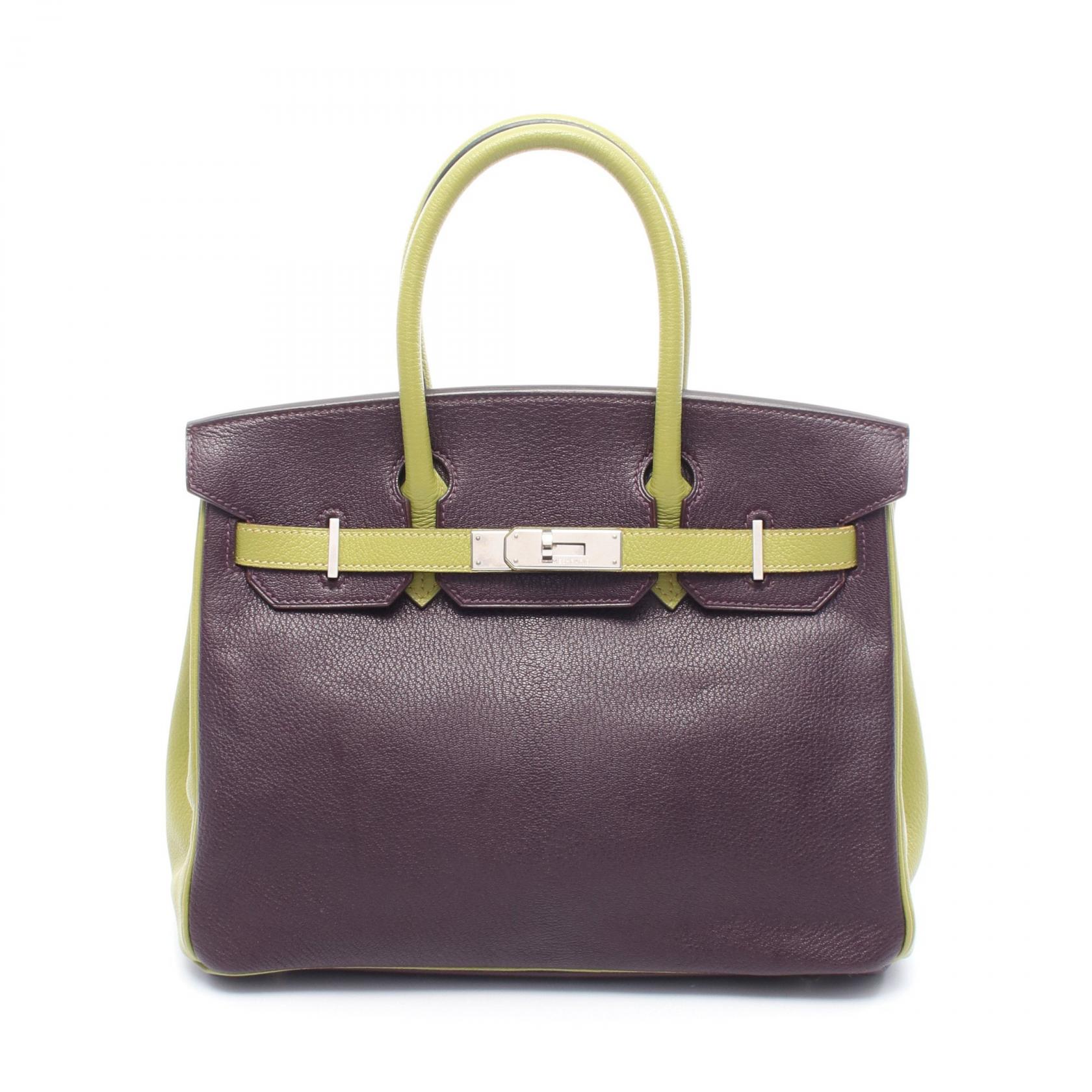 【SALE／10%OFFクーポン】エルメス HERMES バーキン30 ハンドバッグ バッグ レザー シェーブル シェーブル レディース パープル系 / グリーン系 / アニスグリーン 【中古】