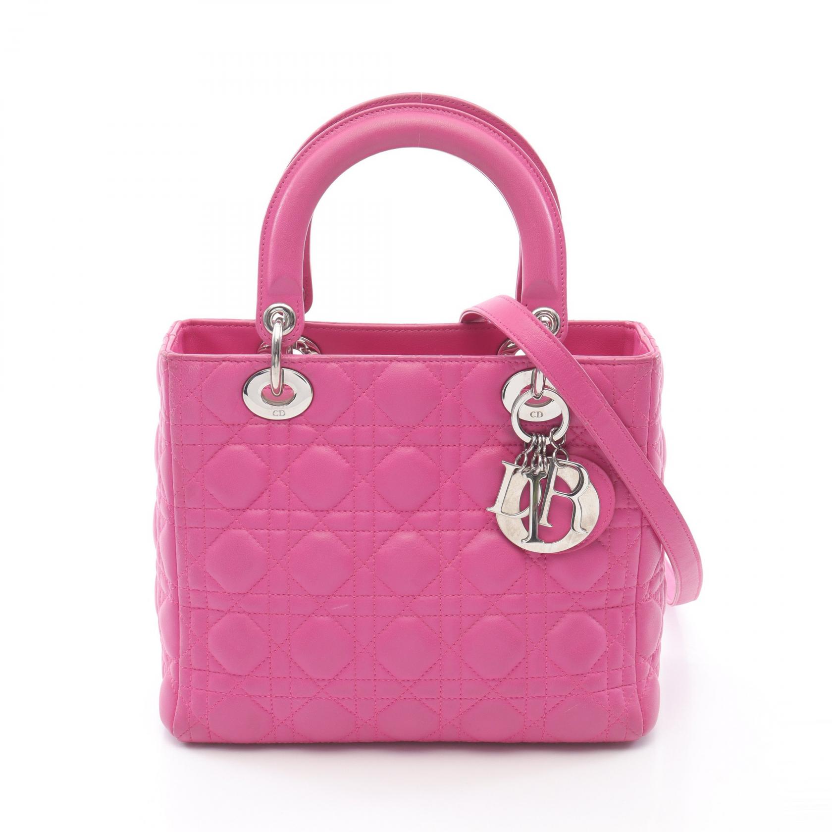 ディオール Dior LADY DIOR レディディオール カナージュ ハンドバッグ バッグ レザー レディース ピンク系 【中古】