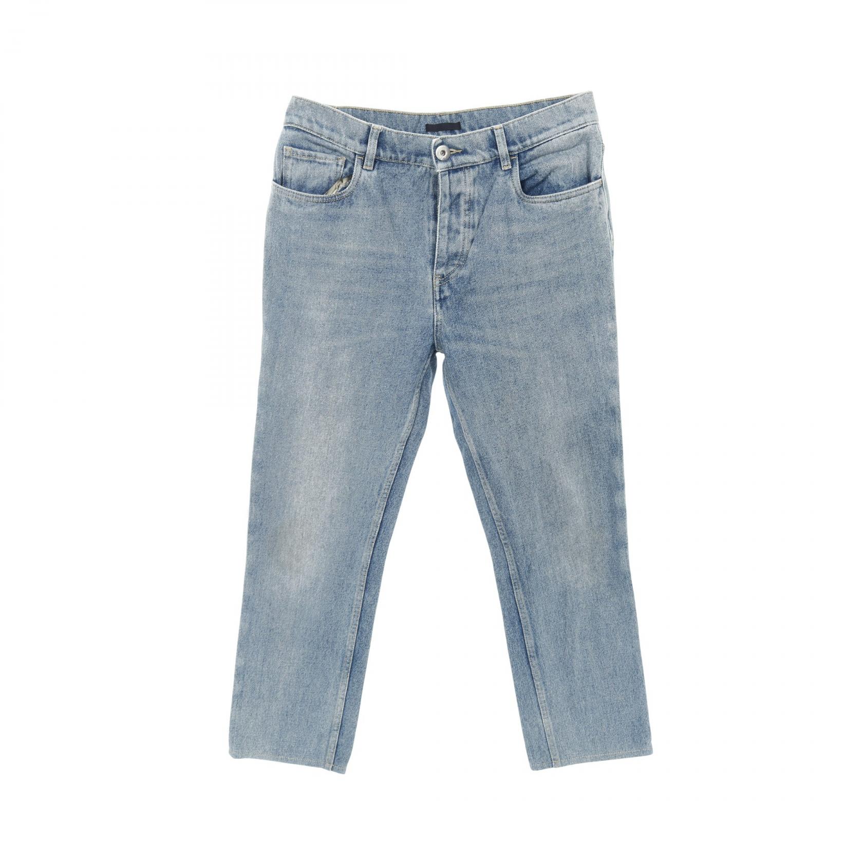 【20%OFFクーポン対象】プラダ PRADA 5ポケット トライアングルプレート デニムパンツ 衣料品 ボトムス コットン メンズ ブルー系 【中古】