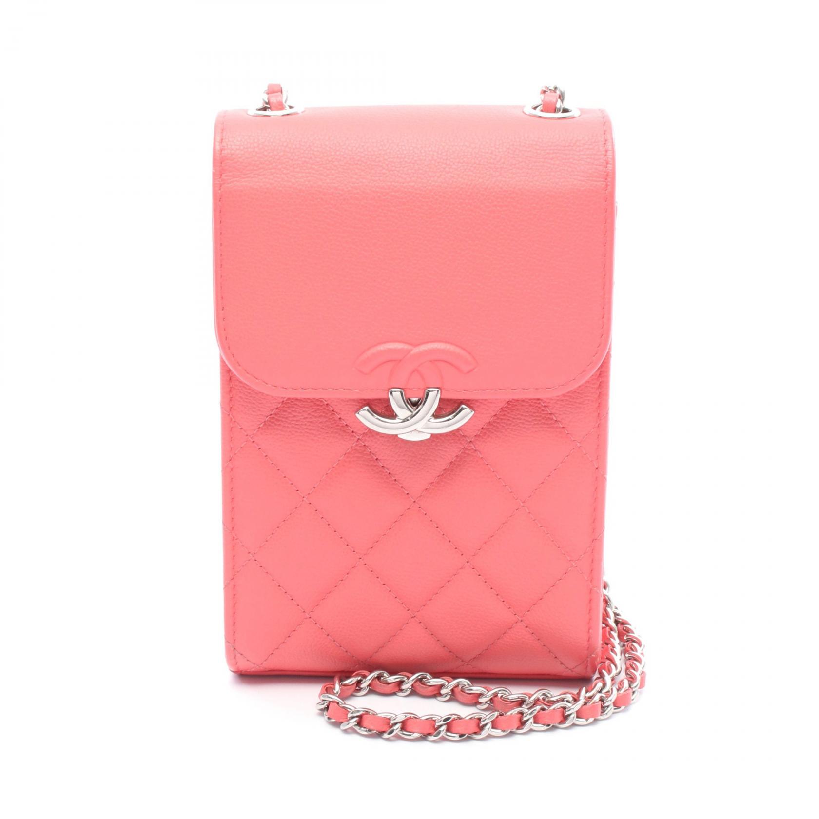 《全品5%クーポン×P5倍》シャネル CHANEL ハーフココマーク マトラッセ フォンケース ショルダーバッグ バッグ キャビアスキン(グレインドカーフ) レディース レッド系 【中古】