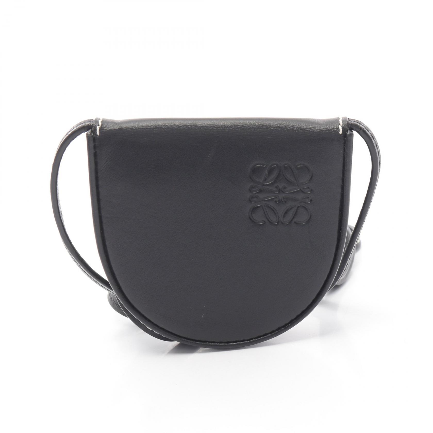 ロエベ LOEWE ヒールポーチ スモール コインケース 財布 レザー レディース ブラック系 【中古】