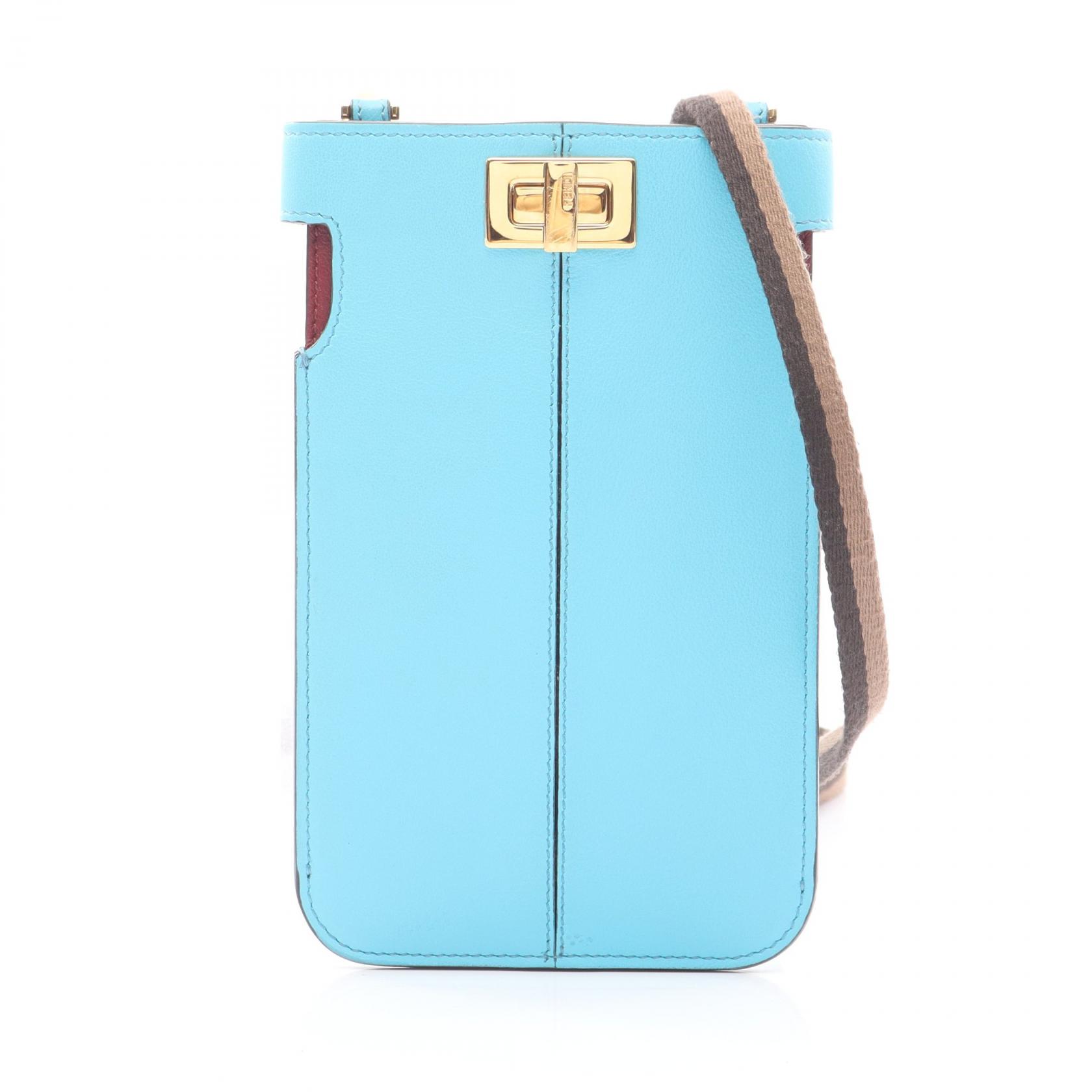 《全品5%クーポン×P5倍》フェンディ FENDI フォンポーチ ショルダーバッグ バッグ レザー レディース ブルー系 8M0442 【中古】